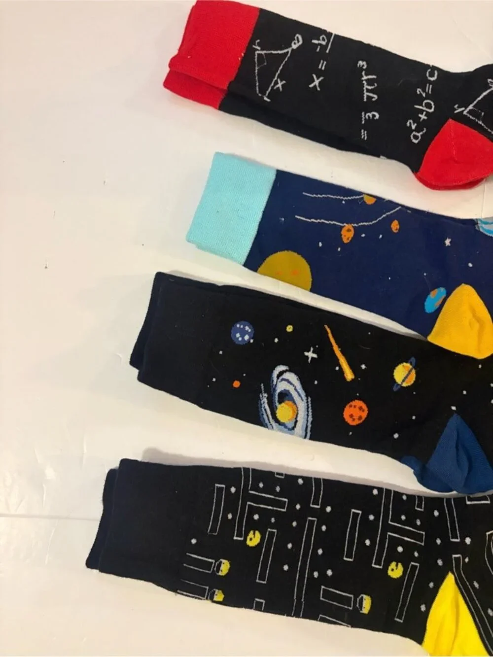 4-Pack Space Science Novelty Crew Socks Bundle Pac-Man Galaxy Math